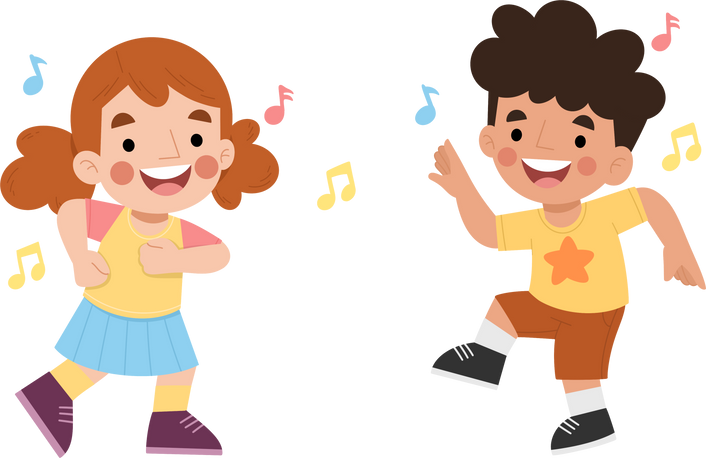 Illustration of children dancing happily